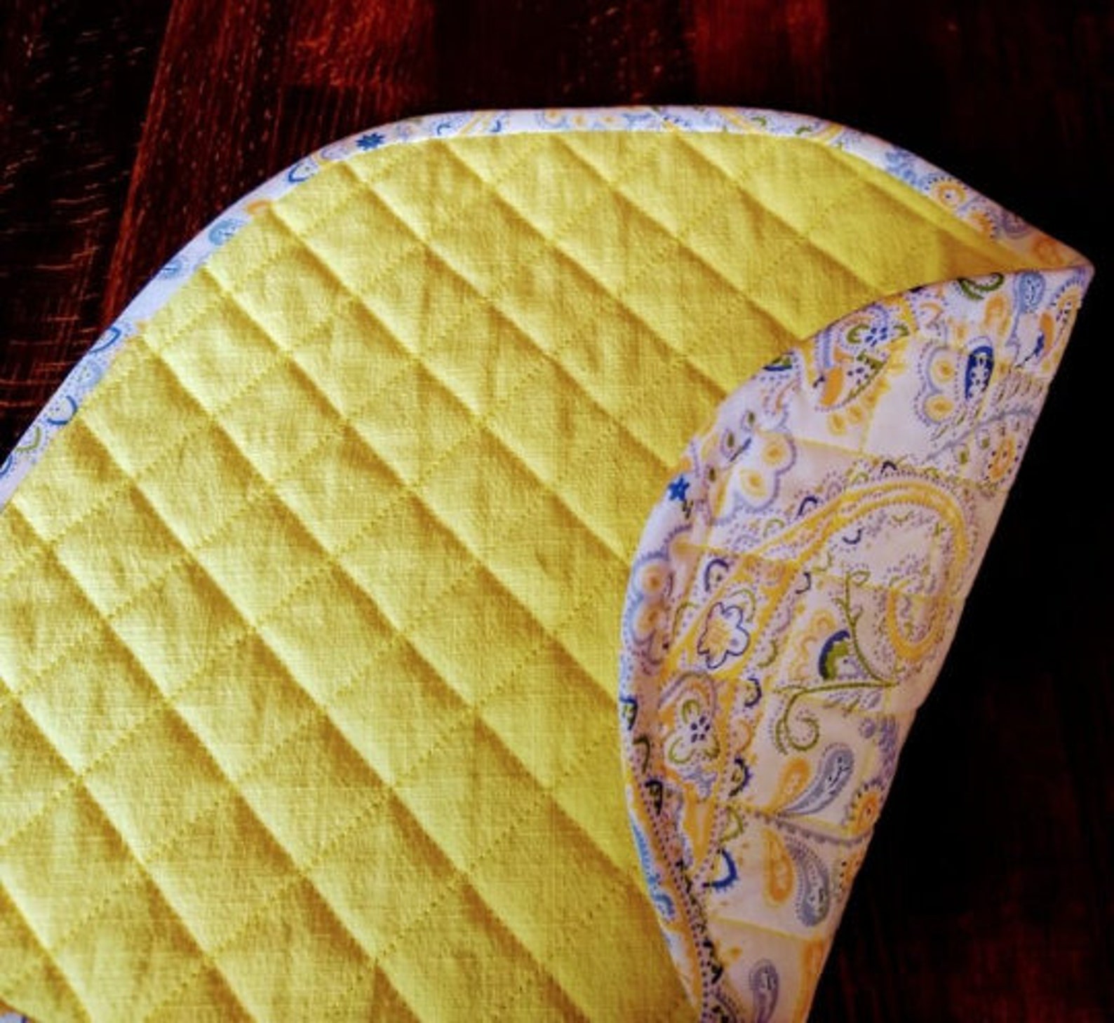 Set of Two Quilted Lemon Yellow Table Mats/placemats for Round Etsy