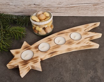 Wooden tealight holder | shooting star | Advent wreath | Christmas | Table decoration | Candle holder