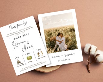 Minimalist wedding invitation, Template Set, Minimalist Wedding Monogram, Printable, Editable Wedding Invites, Templett INSTANT Download