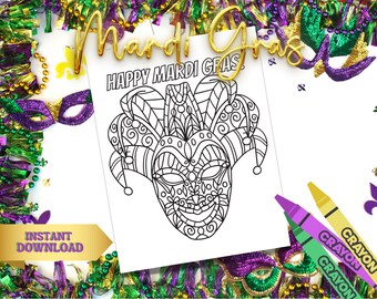 Mardi Gras Mask Coloring Page Coloring Sheet Carnival Coloring Page Kids Coloring Page for Adults Activities Teacher Resources New Orleans