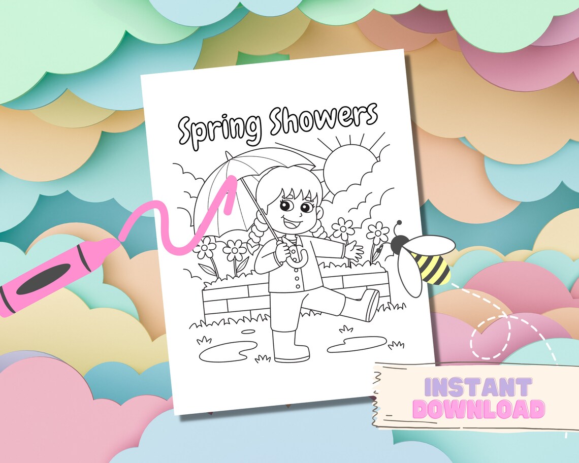 Spring Showers Coloring Page Coloring Sheet Spring Coloring Page for ...