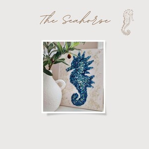 Handcrafted Seahorse Art with Crushed Glass, Sea Shells, and Pearls