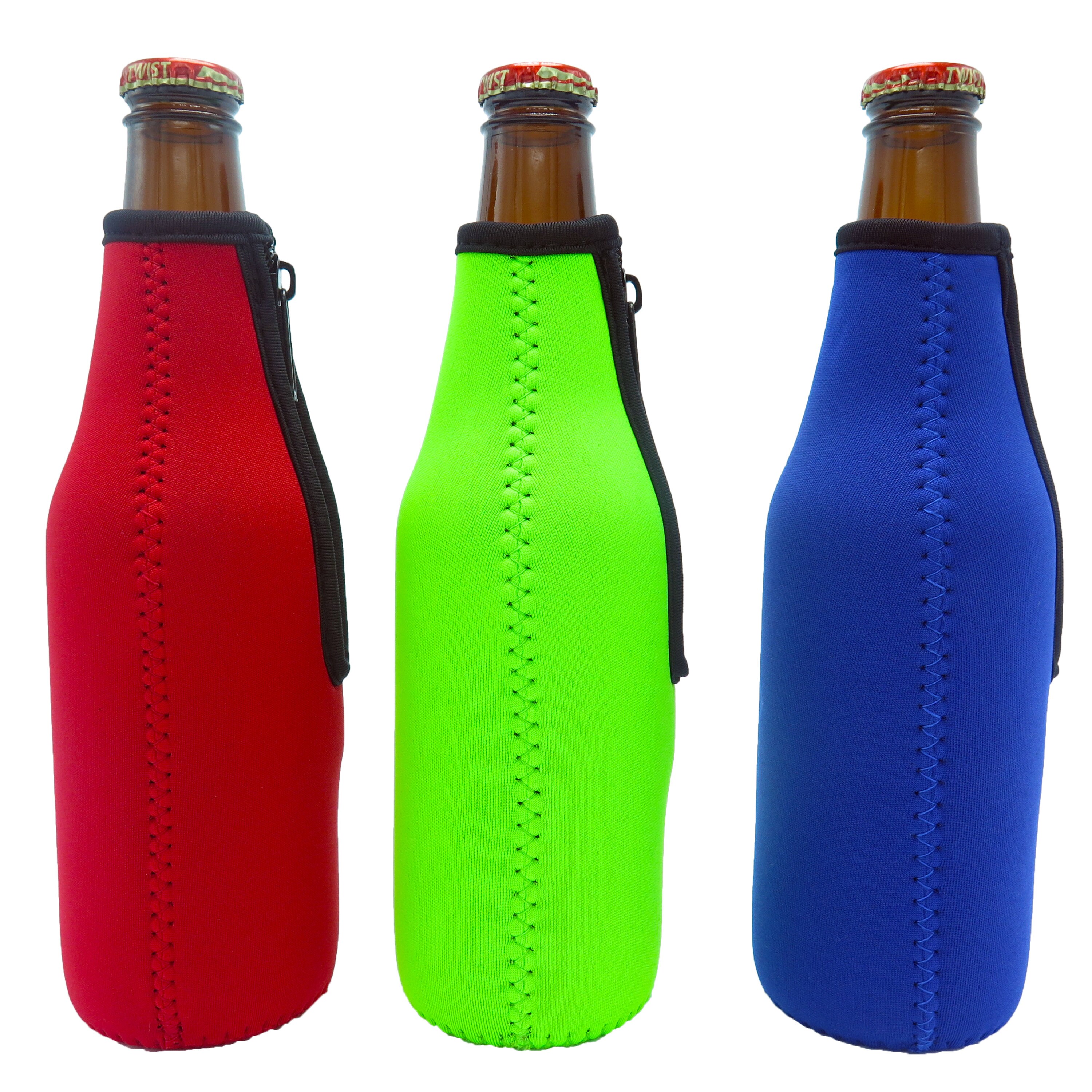 Beer Bottle Sleeves Set of 6 Extra Thick Neoprene With Stitched Fabric
