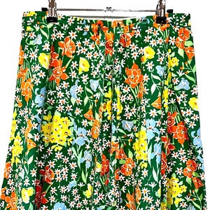 VTG Skirt by SANIBEL c. 1960s - Cotton Paneled Floral Skirt with Front Tie in Green Yellow Orange White Blue - Mint Vintage Condition!