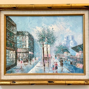 Original VTG Oil Painting by French Impressionist Painter Lambert - Paris in Light - Gorgeous Gold Frame - Great Condition