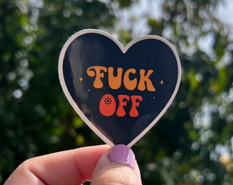 Fuck Off Sticker Heart Retro Black Stickers for Laptop Hydroflask Notebook Custom