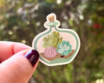 Succulents Plants in Glass Jar Pot Sticker for Laptop Hydroflask Stickers Pack Notebook Decal Custom