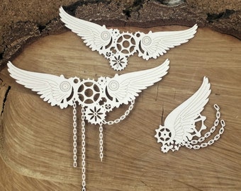 Steampunk - flying hearts - big chained wings - decorative ornament, chipboard, Scrapiniec