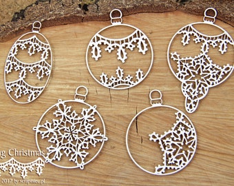 Tatting christmas - big baubles, chipboard, Scrapiniec