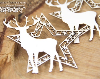 Cherish Christmas - 2 layers star with deer - decorative ornament, chipboard, Scrapiniec