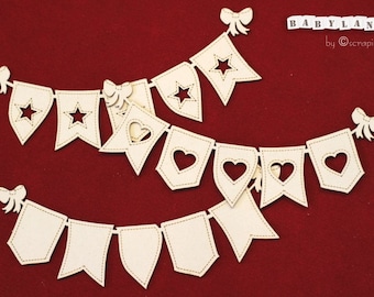 Babyland - girland garland of hearts, stars - decorative ornament, chipboard, Scrapiniec