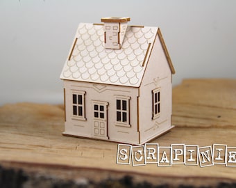 Tiny family house 03 3d - decorative ornament, chipboard, Scrapiniec