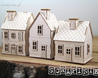 Tiny village 3d - decorative ornament, chipboard, Scrapiniec