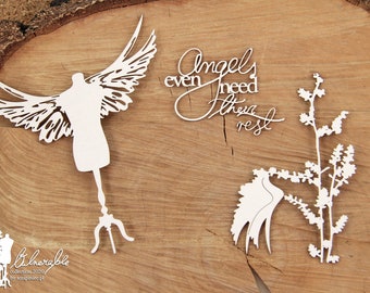 Vulnerable - big angels need their rest - decorative ornament, chipboard, Scrapiniec