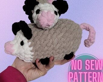 Schema all'uncinetto per mamma e bambino di opossum senza cuciture, file digitale scaricabile Amigurumi Opossom