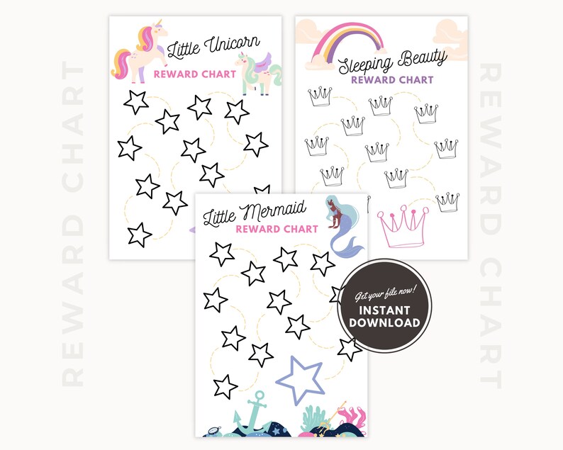 Printable Kids Reward Chart Bundle Girl Sticker Chart Etsy