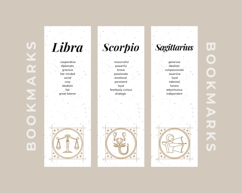 Printable Zodiac Bookmarks Set of 12 Printable Minimalistic - Etsy