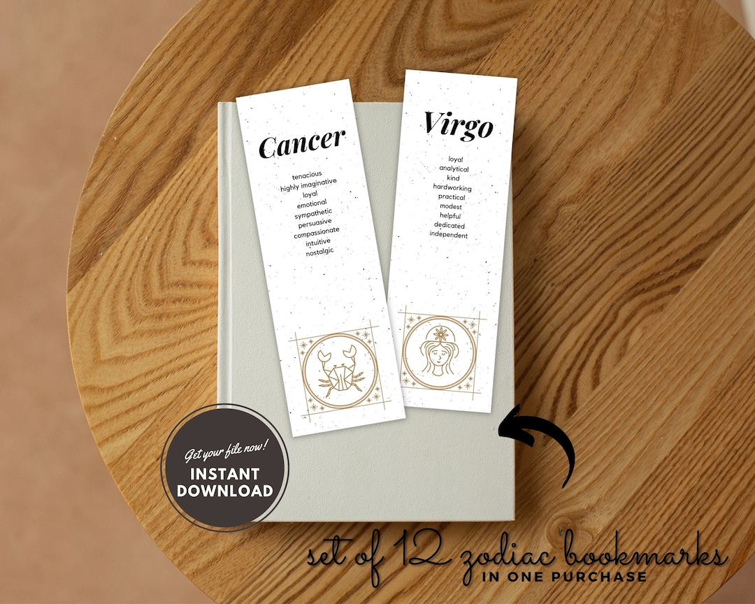 Printable Zodiac Bookmarks Set of 12 Printable Minimalistic Etsy