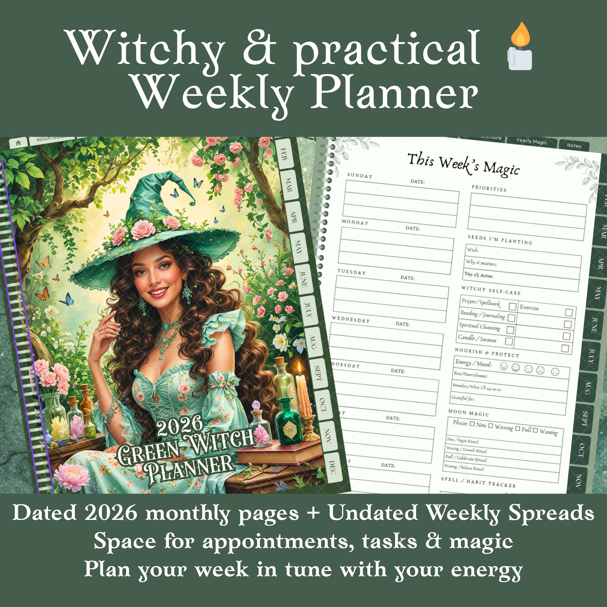 2026 Green Witch Digital Planner Goodnotes Hyperlinked Witchcraft ...