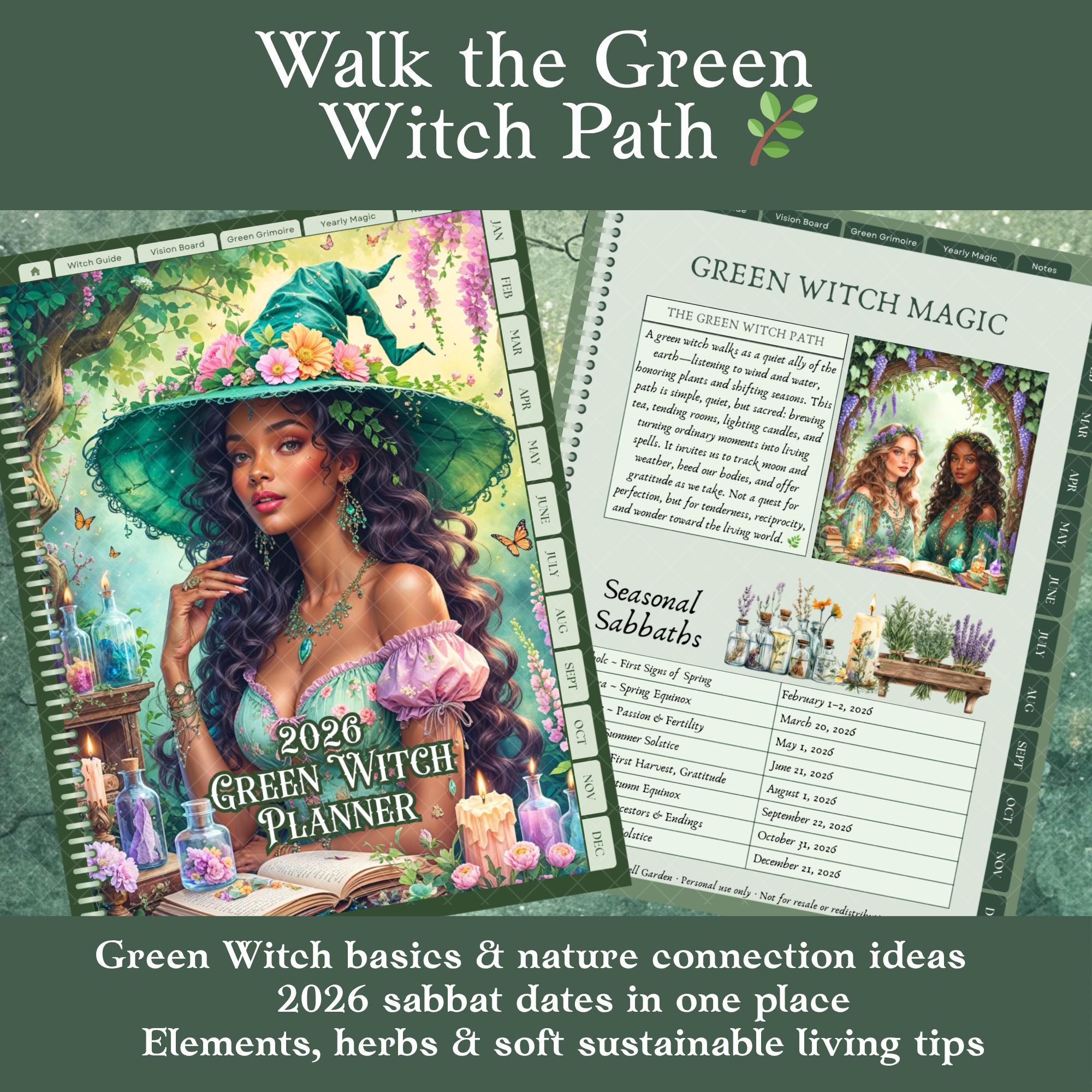 2026 Green Witch Digital Planner Goodnotes Hyperlinked Witchcraft ...