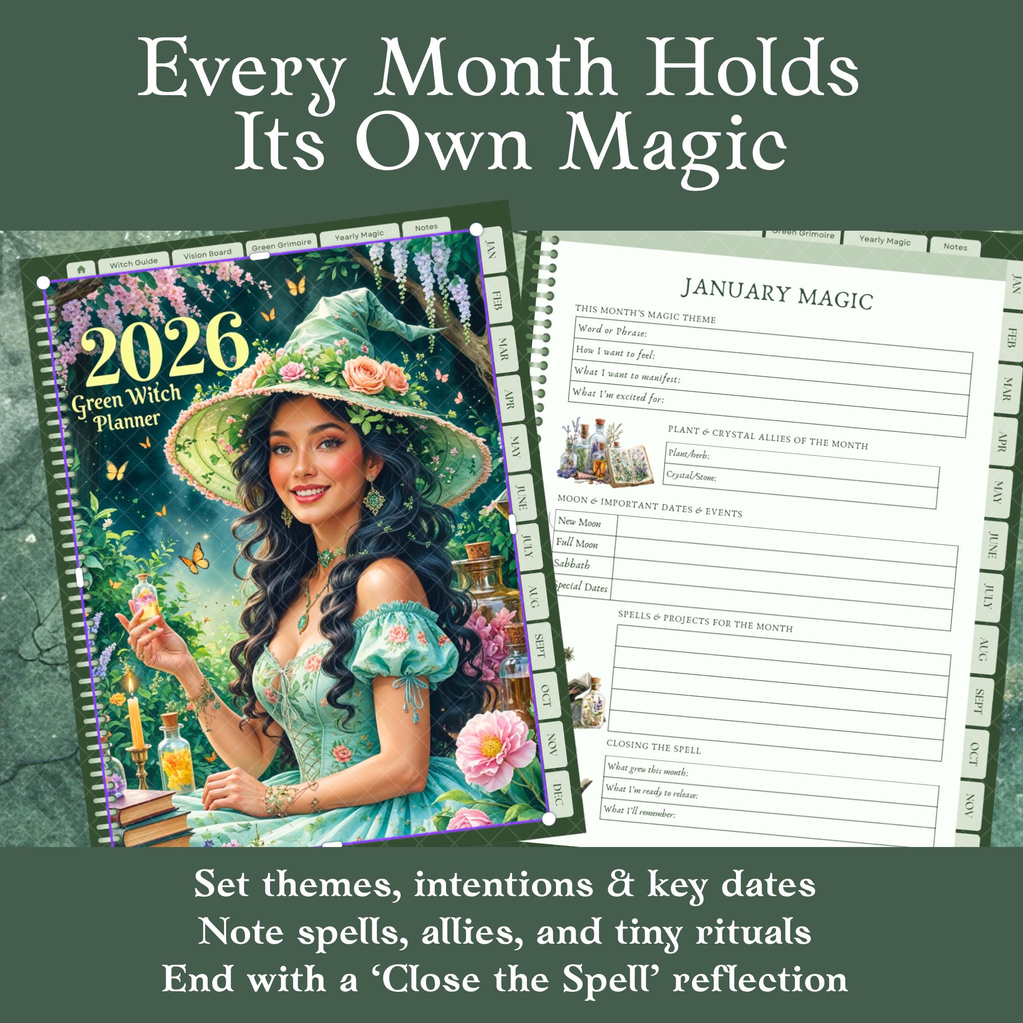 2026 Green Witch Digital Planner Goodnotes Hyperlinked Witchcraft ...
