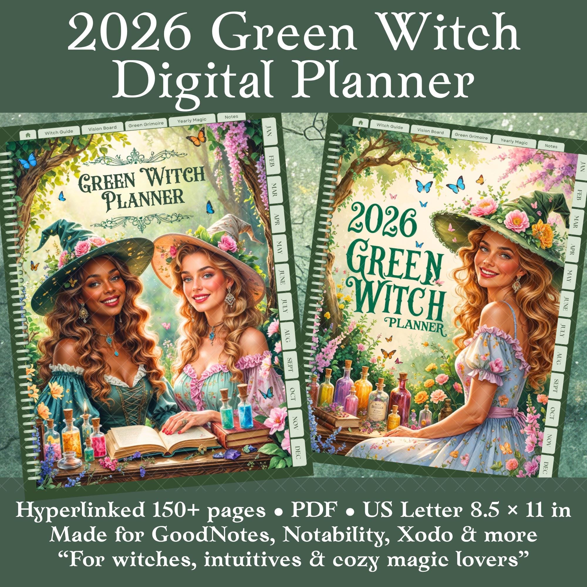 2026 Green Witch Digital Planner Goodnotes Hyperlinked Witchcraft ...