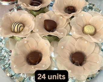 FABRIC Flower Truffle Wrappers With Pearls: Handmade Pearl Dessert Liners