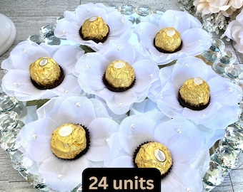 FABRIC Flower Truffle Wrappers With Pearls: Handmade Pearl Dessert Liners, Wedding Favors