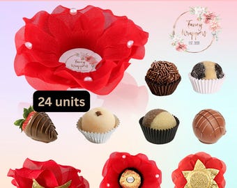 Luxurious FABRIC Flower Truffle Wrapper With Pearls| flower cupcake liners| mini cupcake liners |mini muffin liners| wedding cupcake liners