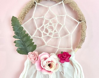 Floral Dreamcatcher/ Mini Dreamcatcher/ Nursery Decor/ Bridal Shower Gifts Dreamcatcher/ Bohemian Dreamcatcher/Pink Floral Dreamcatcher