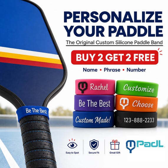 Personalized Pickleball Paddle Band - Custom Silicone Name Band