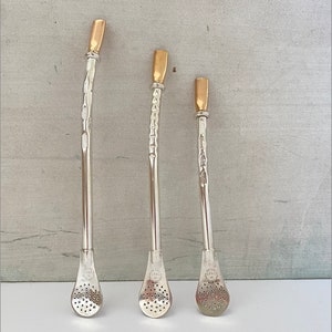 German silver curved bombilla, alpaca mate straw
