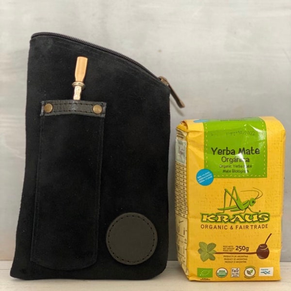 Yerbera bag, yerba mate tea leather container bag