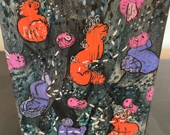 Abstract Small Animals And People Painting With Embroidery