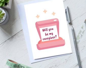 Funny Caregiver Valentine's Day Greeting Card, Will You Be My Caregiver, Trendy Caregiver Card 5 X 7"