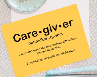 Definition Of A Caregiver Greeting Card,  Trendy Caregiver Gift, Caregiver Thank You Card Cute Funny,  Caregiver Gift, Folded Card 5 X 7"