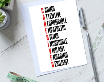 Caregiver Card Support Card, Caregiver Thank You Card, Cute Funny Caregiver, Gift for Male Caregiver Folded Card 5 X 7"