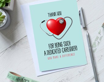 Dedicated Caregiver Greeting Card, Caregiver Card, Caregiver Thank You Card, Cute Funny Caregiver Gift - 5 X 7"