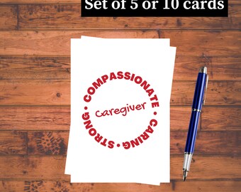 Caregiver Appreciation Card Set, Caregiver Thank You Cards, Caring Compassionate Strong Caregiver 3.5 X 5 In Folded Cards