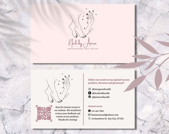 Personalised Beauty Business Card Template With QR Code - Instant Download - Nail Artists/Lashes/Salons Contact Cards -  Edit Yourself Now!