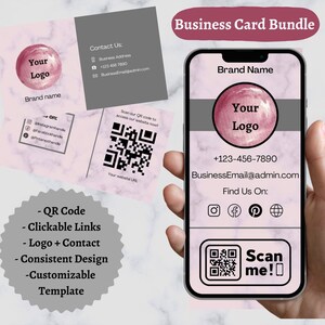 Paquete de tarjetas de presentación profesionales: plantillas de tarjetas físicas y digitales con código QR y enlaces en los que se puede hacer clic para los clientes: personalice la suya ahora