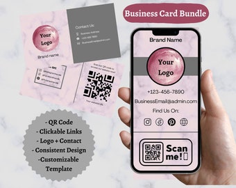 Professional Business Card Bundle - Physical and Digital Card Templates With QR Code And Clickable Links For Customers - Customize Yours Now
