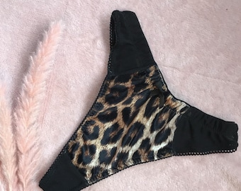 High Leg Thong, Velvet Leopard Print