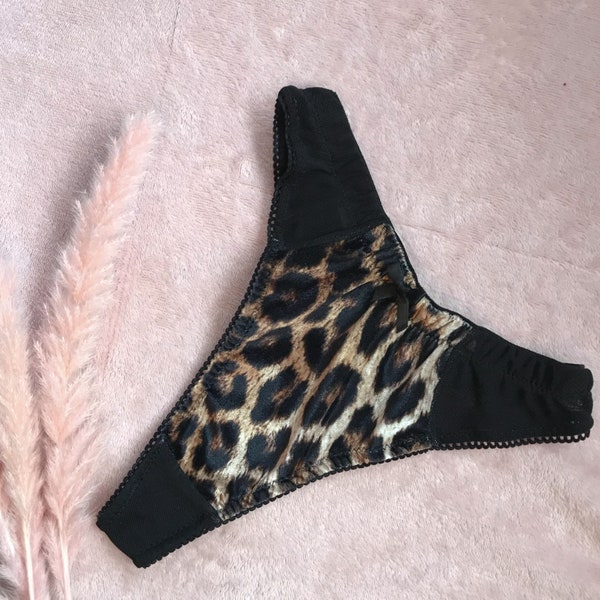 High Leg Thong, Velvet Leopard Print