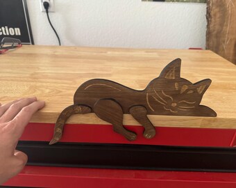 Handmade Wooden Cat Shelf Sitter – Sleeping Cat Edge Decoration