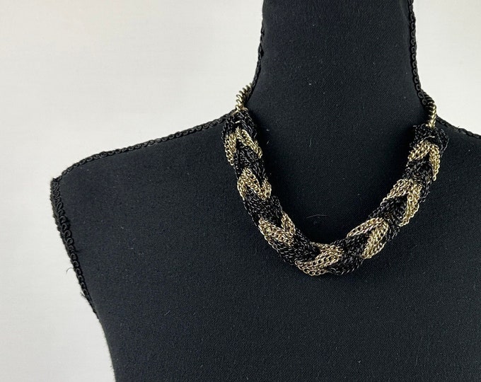 90's Twisted Gold Black Chain Necklace Vintage Choker - Etsy
