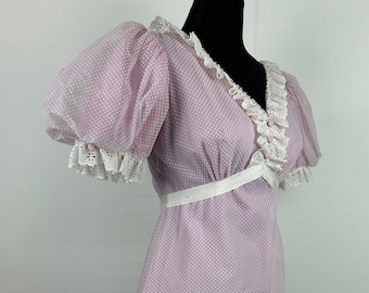 70's Lavender Polka Dot Ruffle Prairie Dress Vintage