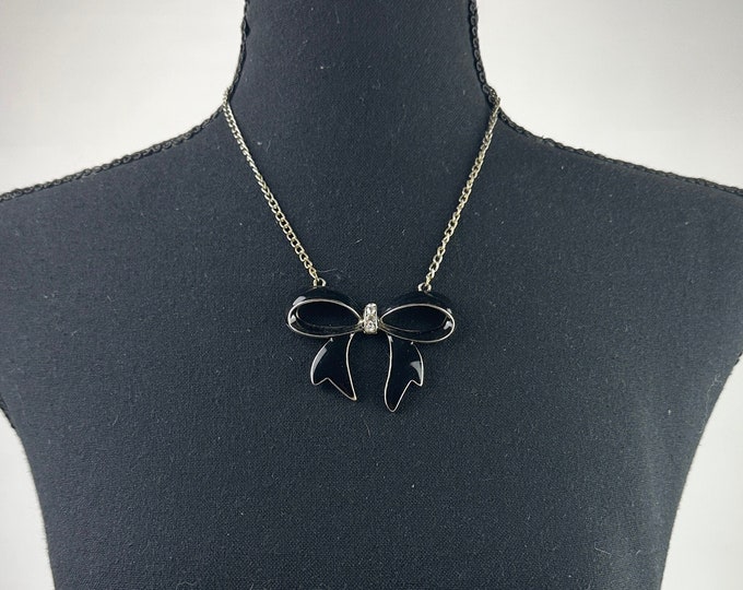 Y2K Enamel Bow Pendant Necklace Vintage Etsy