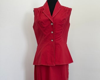 60's Burgundy Red Skirt Set Vintage