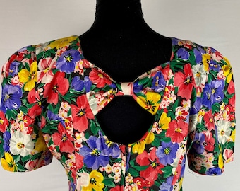 1980's Drop Waist Floral Dress Vintage